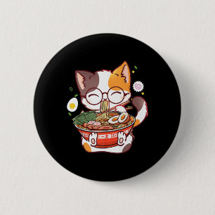 Badge Rond 5 Cm Ramen Chat Japonais Nourriture Kawaii Anime Girls