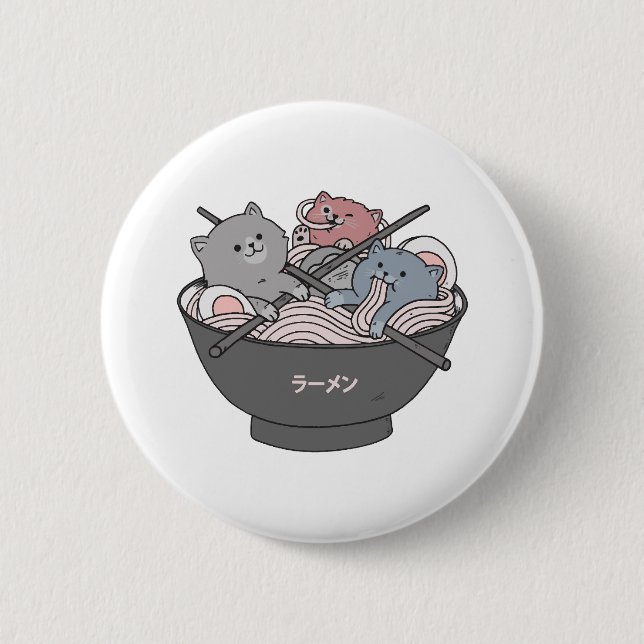 Badge Rond 5 Cm Ramen Chat Kawaii (Devant)
