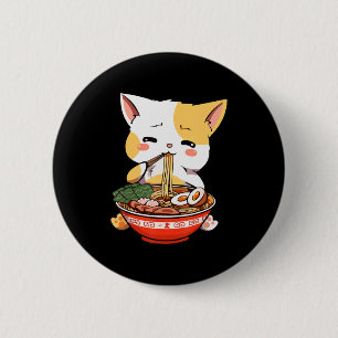 Badge Rond 5 Cm Ramen Chat Manger des nouilles Kawaii Anime Merch