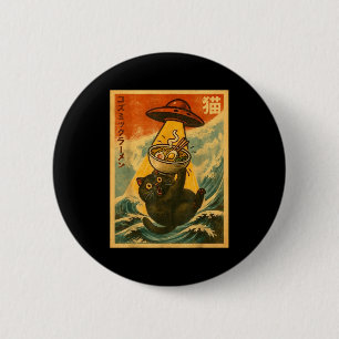 Badge Rond 5 Cm Ramen de chat drôle anime japonais ovni hommes fem