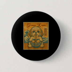 Badge Rond 5 Cm Ramen Japonais Drôle Kawaii Nouilles Shih Tzu Mang