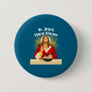 Badge Rond 5 Cm Ramen japonais drôle nom Jésus Nourriture Japonais