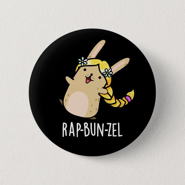 Badge Rond 5 Cm Rap-bun-zel Funny Bunny Pun Dark BG (Devant)