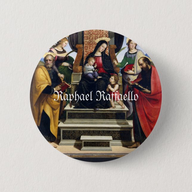 Badge Rond 5 Cm Raphael Raffaello Madonna et l'enfant intronisé (Devant)