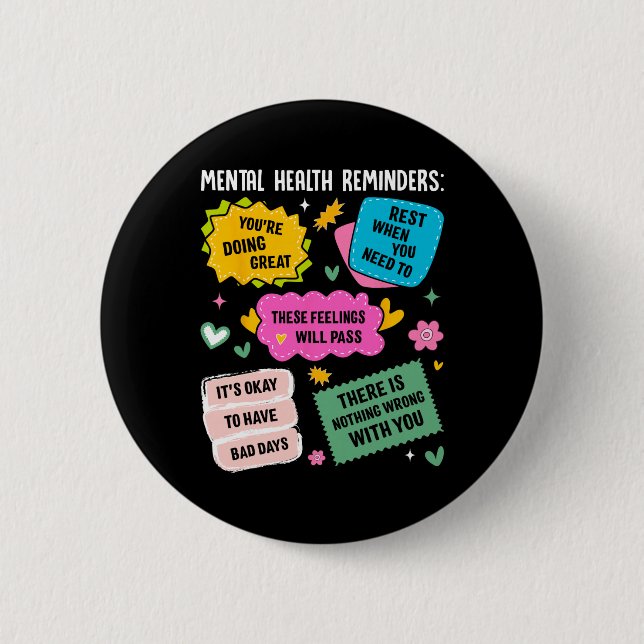 Badge Rond 5 Cm Rappels de santé mentale  (Devant)