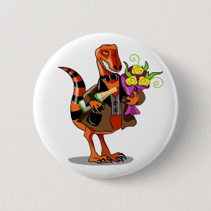 Badge Rond 5 Cm Raptor Tenant Une Bouteille De Vin Et Fleurs Étinc
