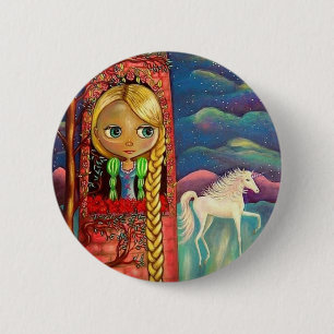 Badge Rond 5 Cm Rapunzel et le bouton de licorne