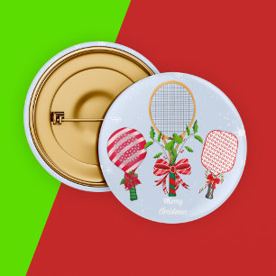 Badge Rond 5 Cm Raquettes de tennis, paddle et pickleball de Noël