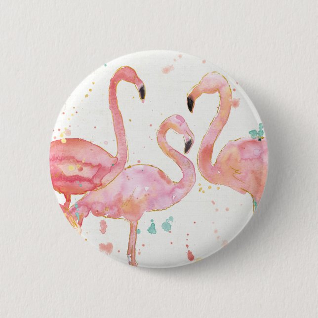 Badge Rond 5 Cm Rassemblement tropical de | des Flamants roses (Devant)