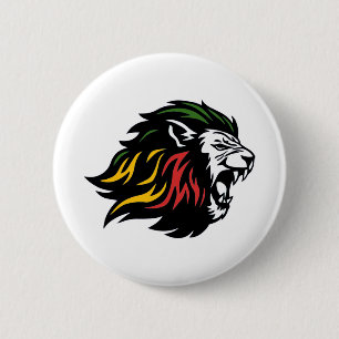 Badge Rond 5 Cm RASTA Lion de Juda   Rouge Or Vert