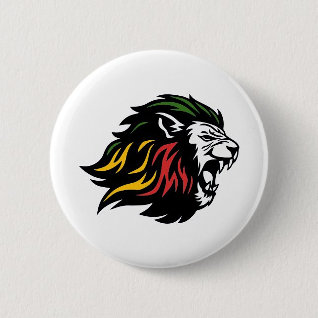 Badge Rond 5 Cm RASTA Lion de Juda | Rouge Or Vert (Devant)