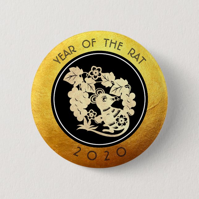 Badge Rond 5 Cm Rat chinois Nouvel An 2020 Papier coupé 4 RB (Devant)