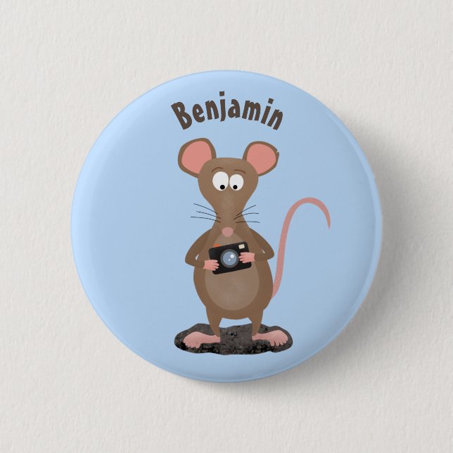 Badge Rond 5 Cm Rat drôle avec dessin animé de la caméra (Devant)