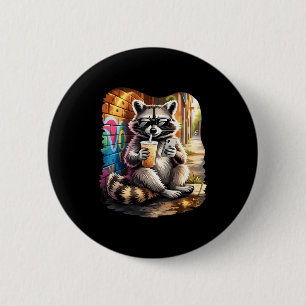 Badge Rond 5 Cm Raton laveur buvant du café glacé mème animal drôl