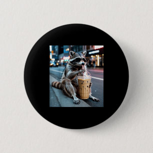 Badge Rond 5 Cm Raton laveur buvant un café glacé mème animal drôl