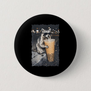 Badge Rond 5 Cm Raton laveur buvant un café glacé mème animal drôl