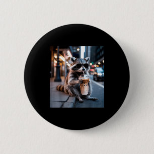 Badge Rond 5 Cm Raton laveur buvant un café glacé mème animal drôl