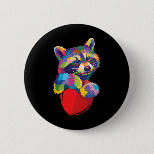 Badge Rond 5 Cm Raton laveur coloré étreignant le cœur Illustratio