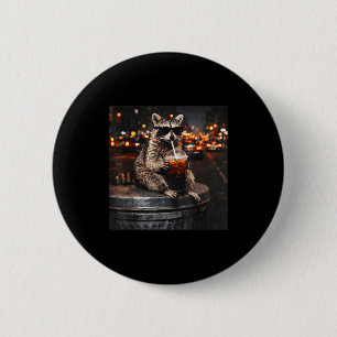 Badge Rond 5 Cm Raton laveur cool buvant du café glacé animal chat