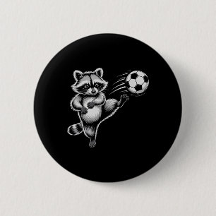 Badge Rond 5 Cm Raton laveur de football drôle coup de pied gagne
