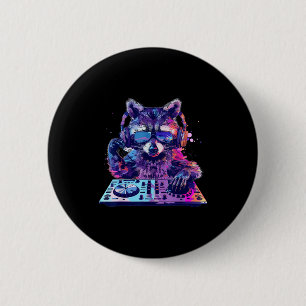 Badge Rond 5 Cm Raton laveur Dj Edm Techno House Musique Animal Dr