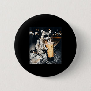 Badge Rond 5 Cm Raton laveur drôle buvant du café glacé