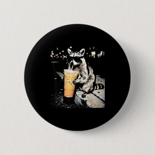 Badge Rond 5 Cm Raton laveur drôle buvant du café glacé mème anima