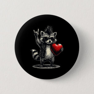 Badge Rond 5 Cm Raton laveur drôle coeur punk rock Saint-Valentin