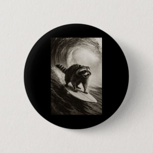 Badge Rond 5 Cm Raton laveur drôle de selfie de surf sur planche d