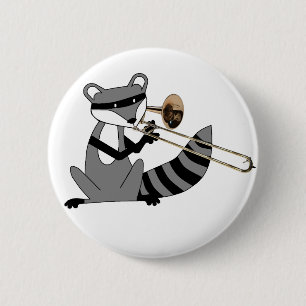Badge Rond 5 Cm Raton laveur jouant le trombone