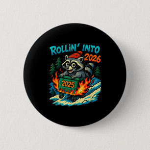 Badge Rond 5 Cm Raton laveur roulant dans la nouvelle année 2026 f