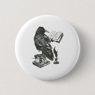 Badge Rond 5 Cm Raven bird reading book