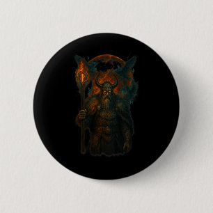 Badge Rond 5 Cm Raven Viking Halloween Design Norse Sorcerer Moon
