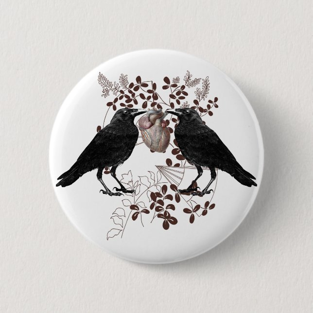 Badge Rond 5 Cm Ravens et Coeur (Devant)