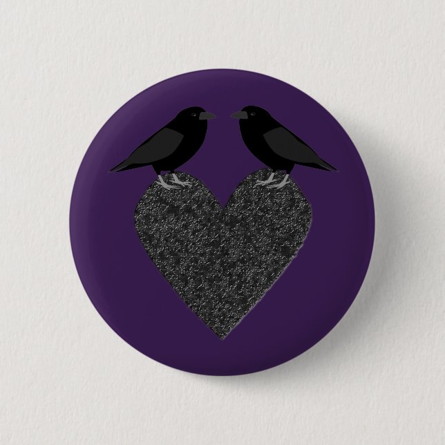 Badge Rond 5 Cm Ravens gothiques et Coeur noir (Devant)