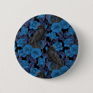 Badge Rond 5 Cm Ravins et roses bleus