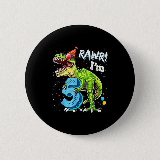 Badge Rond 5 Cm Rawr I'm 5 5th Birthday T Rex Dinosaur Funny Party (Devant)