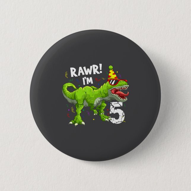 Badge Rond 5 Cm Rawr I'm 5 5th Birthday T Rex Dinosaur Funny Party (Devant)