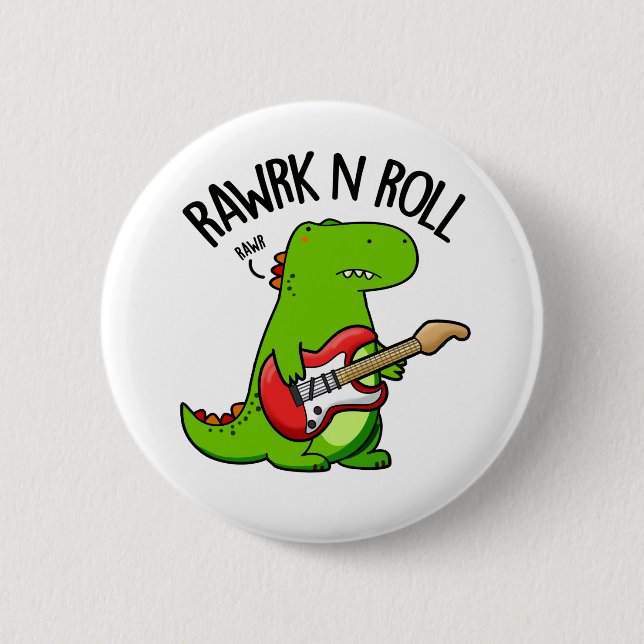 Badge Rond 5 Cm Rawrk And Roll Funny Rocker Dinosaur Pun (Devant)