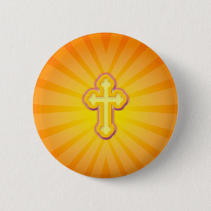 BADGE ROND 5 CM RAYONS DE CROIX ET DE SOLEIL