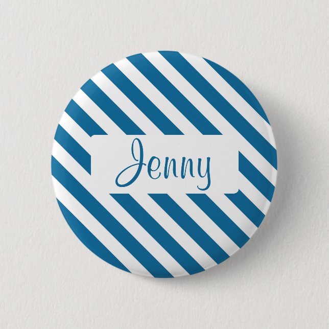 Badge Rond 5 Cm Rayure bleue nommée personnalisée (Devant)