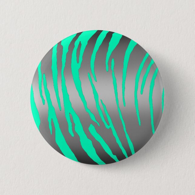 Badge Rond 5 Cm Rayures de tigre argentées Aqua (Devant)