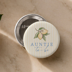 Badge Rond 5 Cm Rayures Jaune Citron Baby Shower Tante À Venir