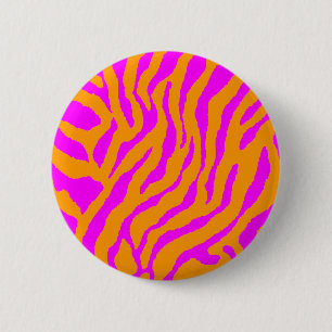 Badge Rond 5 Cm RAYURES ORANGES ROSES de TIGRE du TIGRE 80s de