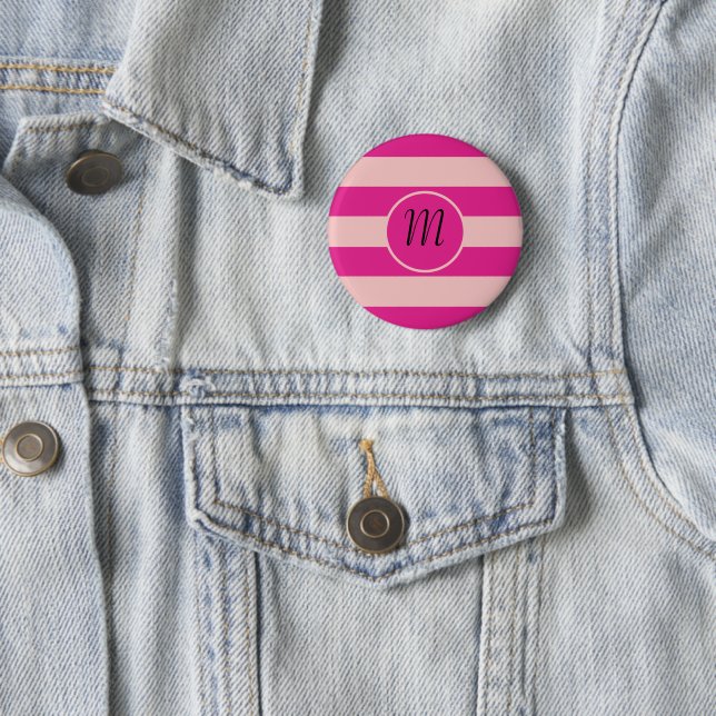 Badge Rond 5 Cm Rayures rose foncé et rose clair (En situation)