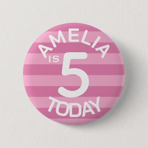 Badge Rond 5 Cm Rayures roses pour enfants personnalisées pour cin