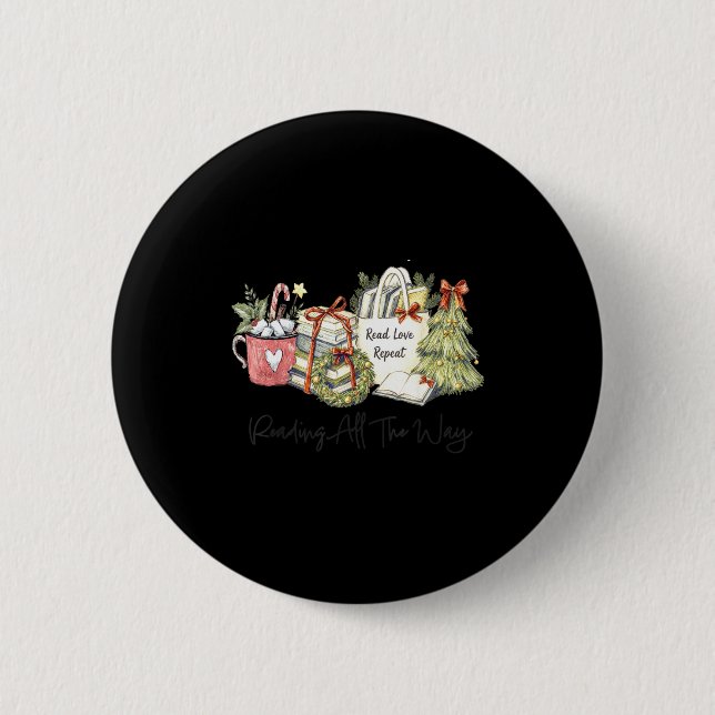 Badge Rond 5 Cm Reading All The Way Christmas Book Lover For Women (Devant)