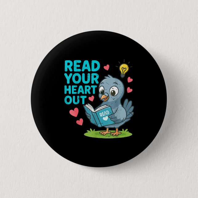 Badge Rond 5 Cm Reading Teacher Valentine Day Read Your Heart Out  (Devant)