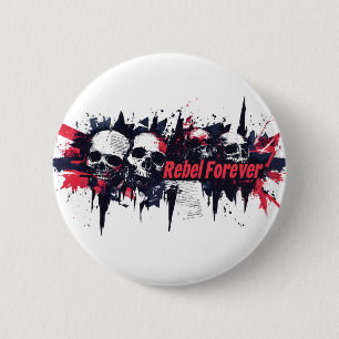 Badge Rond 5 Cm "Rebel Forever" - Edgy Skull Design graphique