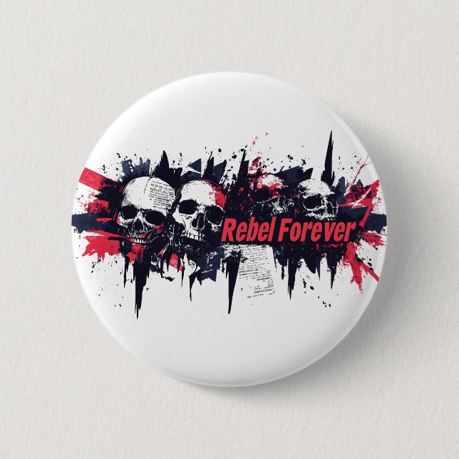Badge Rond 5 Cm "Rebel Forever" - Edgy Skull Design graphique (Devant)